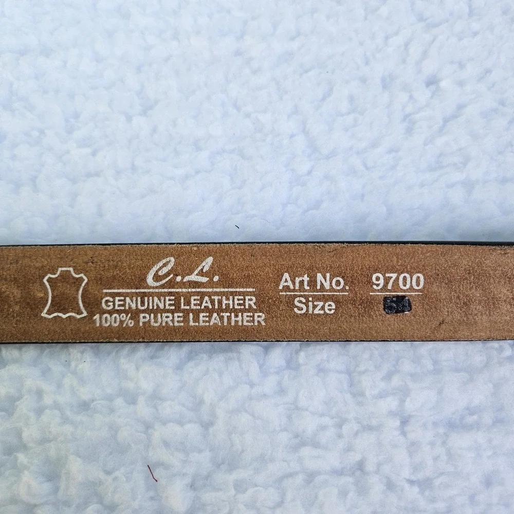 C.L. Belt Mens Small Brown Basketweave Western Tooled Leather Silver Buckle 9700